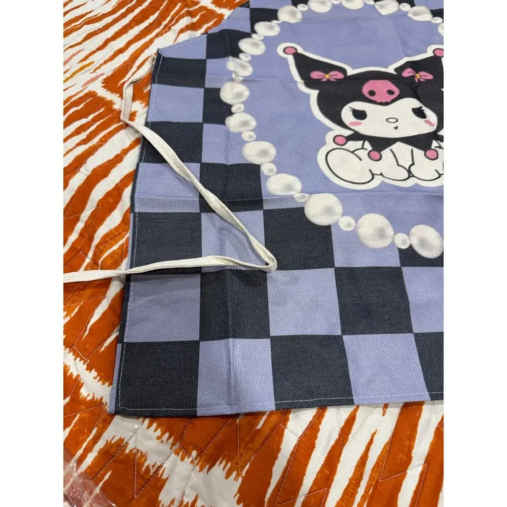 Sanrio Kuromi black and purple checkered apron with pearl necklace graphic